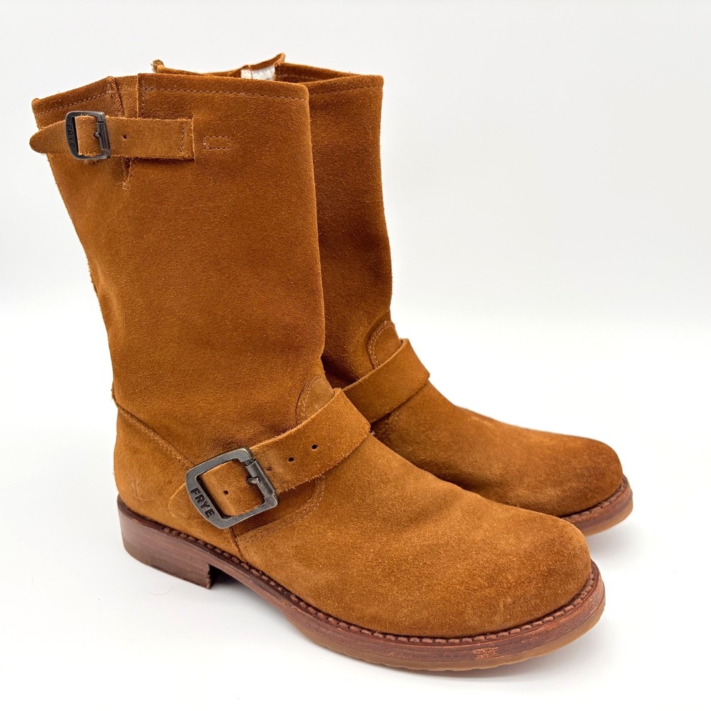 Frye Veronica Short Moto Boots Womens Size 6.5B Golden Rod Suede Pull On